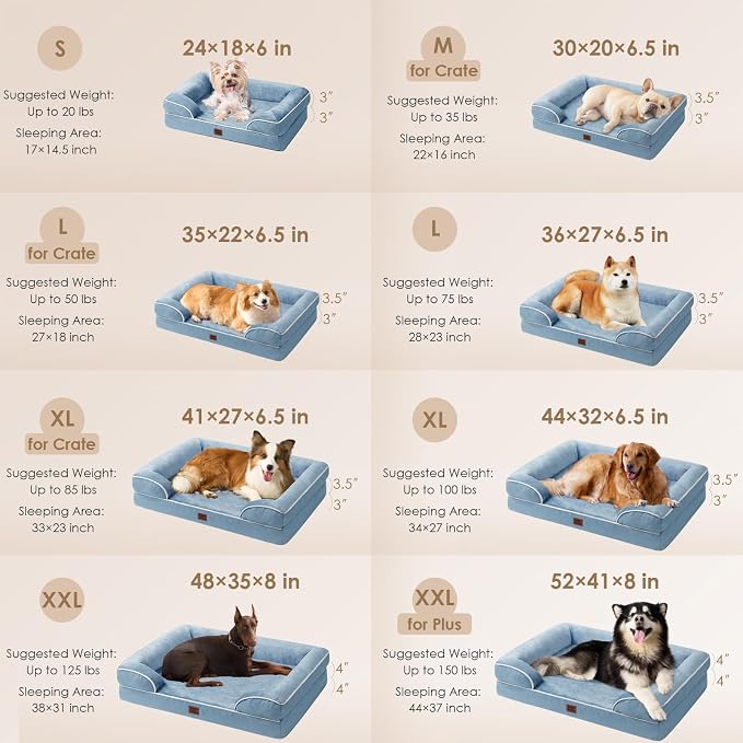 EHEYCIGA Orthopedic Dog Beds Large Sized Dog, Waterproof Washable Pet Bed | Non-Slip Bottom and Egg-Crate Memory Foam XL Dog Couch Bed with Washable Removable Cover, Washed Blue, 41Inch