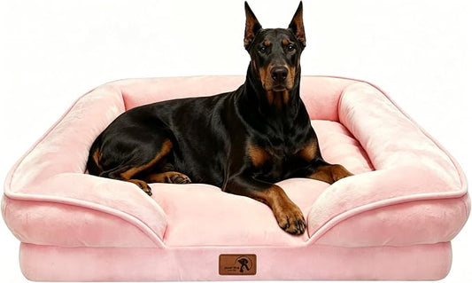 Spotted Play Orthopedic Dog Bed with Sides - Sofa Beds for Extra Large Dogs, Supportive Foam Pet Couch Bed with Washable Removable Cover, Waterproof Lining and Non-Slip Bottom, Pink - XL-Plus