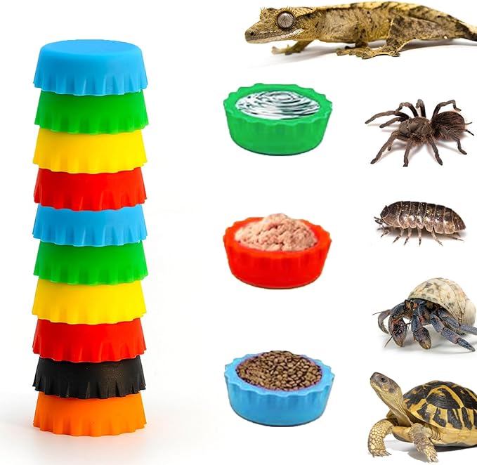 10 Pack Crested Gecko Food and Water Feeding Cups, Reusable Reptile Feeder Dish Tank Accessories for Hermit Crab, Small Lizard, Tarantula, Isopods, Tortoise Colorful