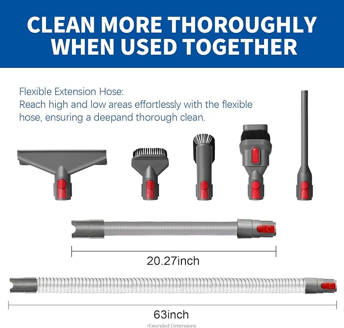 Extension Hose Attachment Compatible with Dyson V7 V8 V10 V15 Cleaner | Flexible Extension Hose Mattress Tool Stiff Brush Soft Bristle and Flexible Crevice Tool for Home Cleaning
