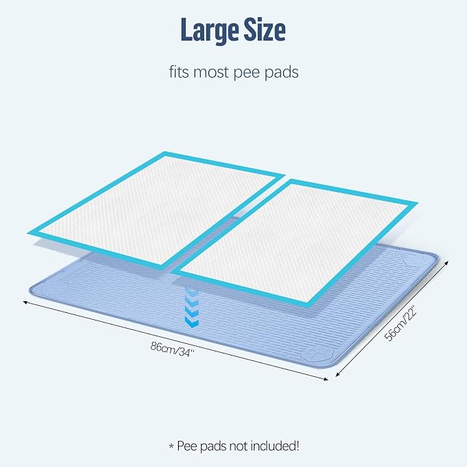 Pee Pad Holder for Dogs 34''x22'' Silicone Puppy Pee Pad Tray, Blue | Extra Large Dog Potty Tray Leak-Proof, High Edge, No Spill Training Pads for Floor Protection, No Pee Pads