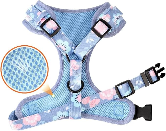Beirui Cute Dog Collars,Harnesses,Leashes Set, Floral Pattern, Purple,S | Girl Dog Harness Set with Flower, Adjustable and Soft Mesh Lining, For Small Dogs Daily Walks