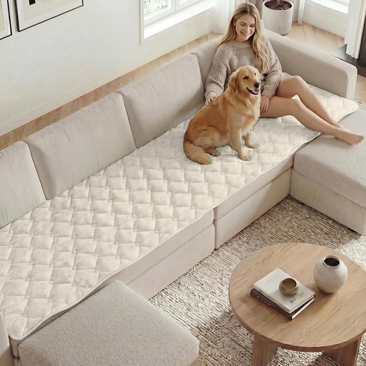 H.VERSAILTEX Chenille Couch Cover for Dogs Washable Soft Fuzzy Extra Large Sofa Slipcovers Sectional Sofa Cover Thick Pet Couch Cover Protector Non-Slip Dog Bed Cover(Ivory, 28" x 134")