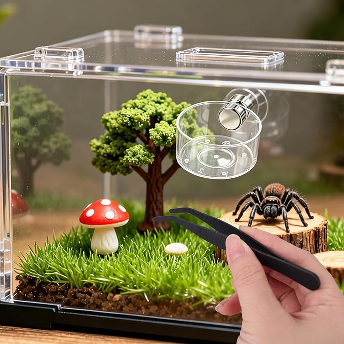 4pcs Jumping Spider Feeding Dish Set, Including Magnetic Water Dishes Dropper & Tweezer Small Pets Accessories for Tarantulas Reptiles Enclosure Supplies