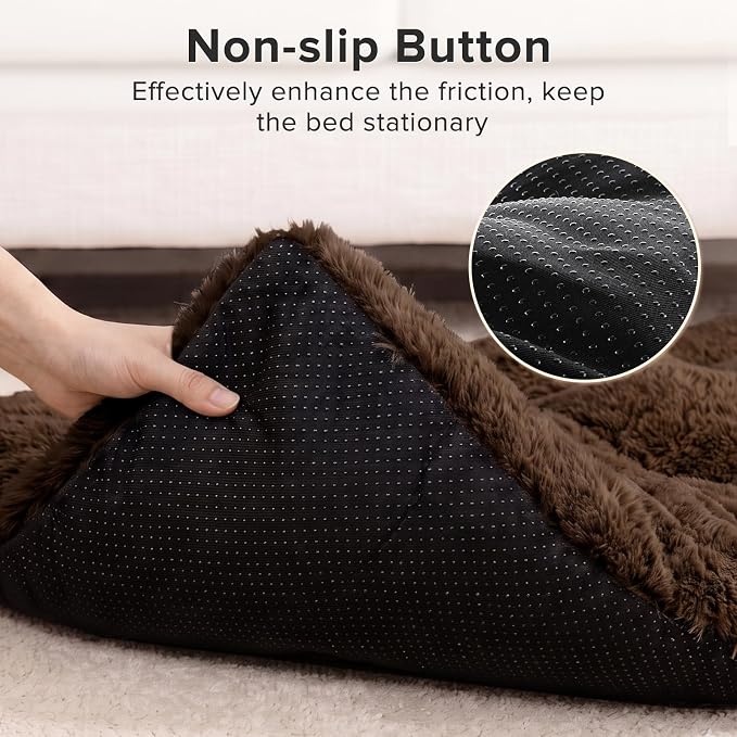 JOEJOY Large Dog Bed Crate Pad, Deluxe Plush Washable Dog Beds Fulffy Soft Kennel Pad Anti-Slip Pet Sleeping Mat for Extra Large Medium Small Dogs, 47" x 29", Brown