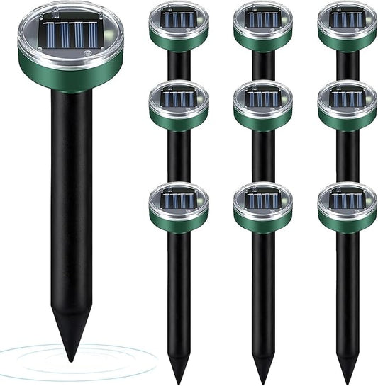 Mole Repellent 10 Pack, Animal Repeller Solar Powered Snake Ultrasonic Gopher Deterrent, Outdoor Waterproof Vole Vibration Stakes,Sonic Spike for Rodent Groundhog Snake Chipmunk