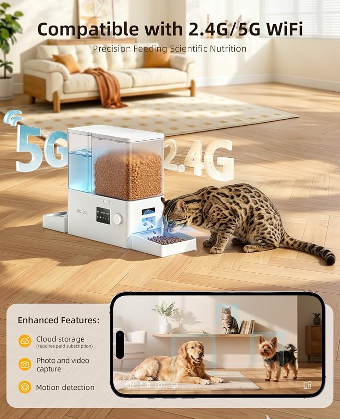 2-in-1 WiFi Automatic Cat Feeder and Water Dispenser with Camera | 1080 HD Camera/Night Vision/2.4G,5G WiFi APP/Customizable Feeding/8.5L Large Capacity/Stainless Steel Bowl/Detachable Clean