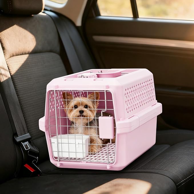RIZZARI Pet Carrier for Small Dogs & Cats, Airline Approved Travel Carrier | Airline Approved Size,Durable Metal Door,Top Carry Handle,Ventilated Design,Includes Feeding Bowl
