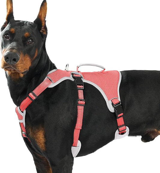 Escape Proof Dog Harness, Dachshund Harness, Reflective Dog Harness with Handle, Durable,Adjustable Vest for Small Medium Large Dogs Walking, Training, and Running Gear (Red,XL)