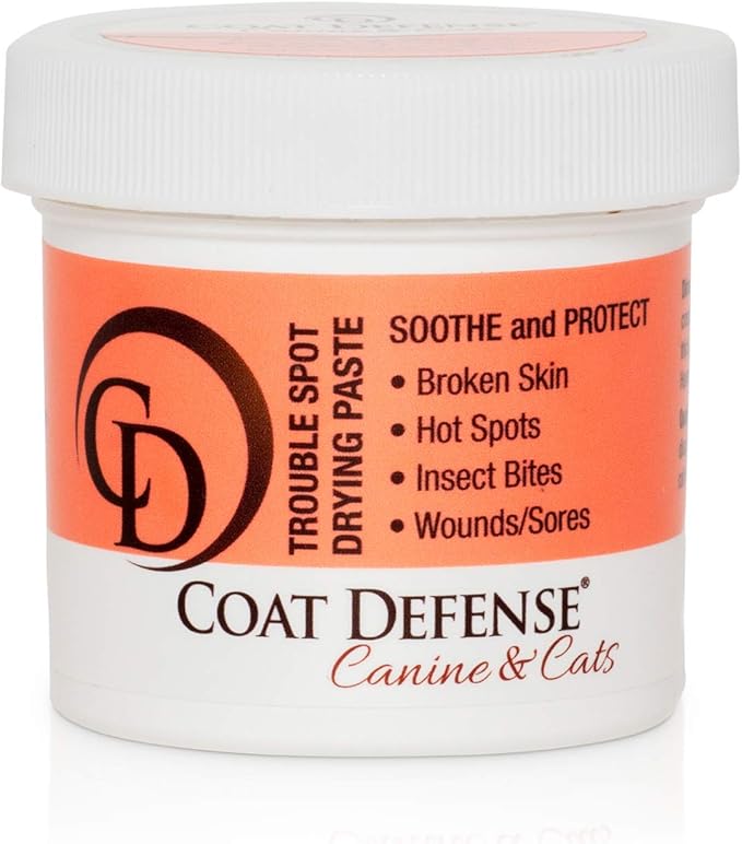 COAT DEFENSE Trouble Spot Drying Paste | Made in USA | 5 Oz Dog & Cat Skin Care, Itchy Skin & Allergies, Alleviates Hot Spots for Dogs & Cats, Insect Bites Relief & Dog Wound Care