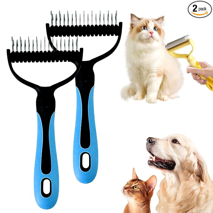 Double-Sided Pet Grooming Brush for Dogs and Cats, 2026 New Dog Deshedding Brush, Dematting Comb Removes Tangles Knots and Loose Fur, Ergonomic Pet Grooming Tool (Blue*2)
