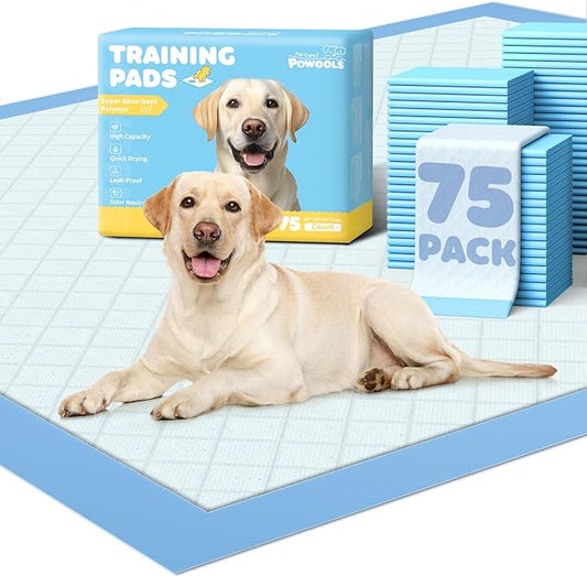 Powools 75-Pack XX-Large Puppy Pads - 38" x 28" Pee Pads for Dogs Potty Training with Leak-Proof Quick-Dry Design, 6-Layer Wee Wee Pads for Dogs, Blue