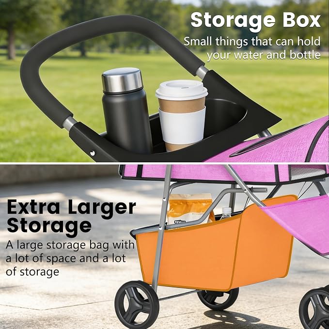 BestPet | 3-Wheel Pet Stroller | Pink | Foldable Dog and Cat Stroller | Breathable Mesh | Lightweight, Waterproof Travel Carrier with Cup Holder & Storage Basket | for Daily Walks & Outdoor Use
