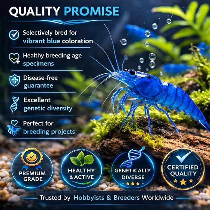 10+ Live Blue Dream Neocaridina Shrimp - Premium Freshwater Aquarium Invertebrates for Planted Tanks, Breeding Stock with Live Arrival Guarantee