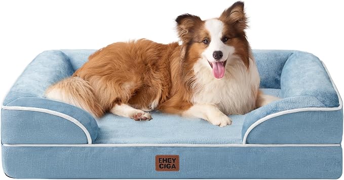 EHEYCIGA Orthopedic Dog Beds Large Sized Dog, Waterproof Washable Pet Bed | Non-Slip Bottom and Egg-Crate Memory Foam XL Dog Couch Bed with Washable Removable Cover, Washed Blue, 41Inch
