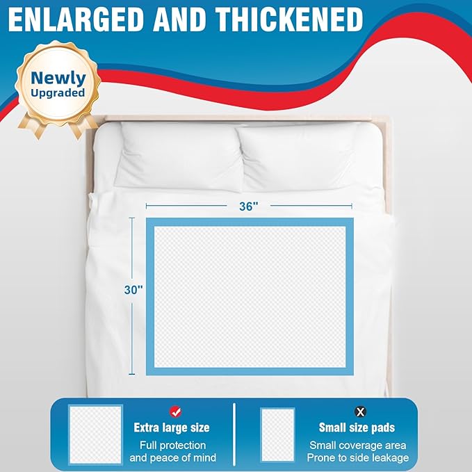 BIGGMED 50 Count Disposable Bed Pads 30" x 36" , Ultra Tear-Resistant, Super Absorbent Chux, Thicker Extra Large Incontinence Bed Pads, Pee Pads for Adults, Kids, Elderly, Pets
