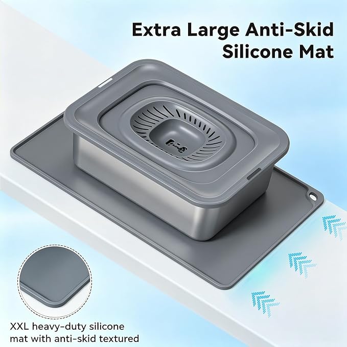 12L/3.17Gal Large Dog Water Bowl No Spill Stainless Steel | Pet Water Bowl for Messy Drinkers, Anti-Slip XXL Silicone Mat, Floating Disk & Dual Filtration