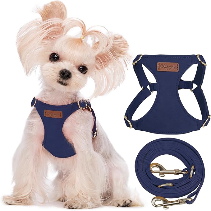 Puppytie xs Dog Harness with Multifunction Dog Leash,Soft Adjustable No Choke Escape Proof Pet Harness Vest,Navy,XS