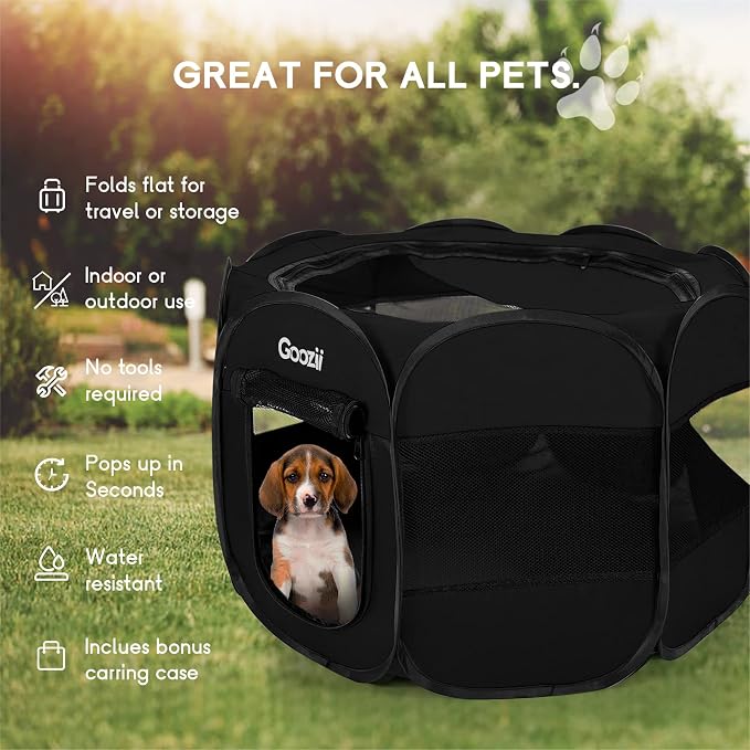 GOOZII Kitten Cat Playpen for Indoor Cats Enclosed, Portable Foldable Pet Dog Playpen Outdoor Play Tents Crate Cage with Zipper Top Cover Door for Puppy Outside Rv Car Camper (Black, Small Size)
