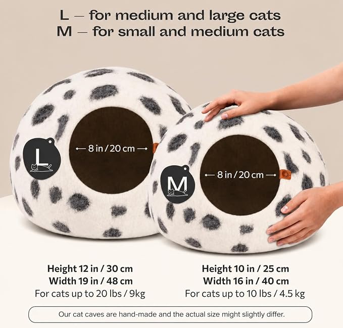 Cat Cave – Premium Felt Cat Bed Enclosure for Indoor Cats, Handmade Merino Wool (Snow Leopard, Medium)