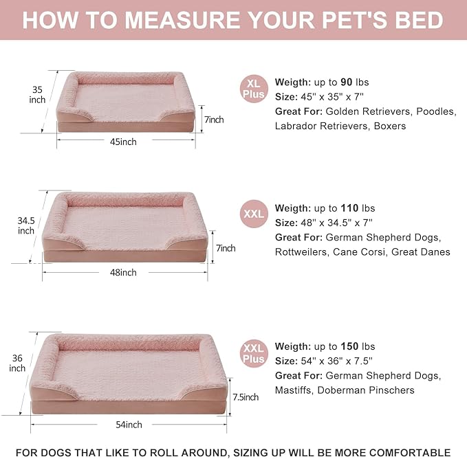 WNPETHOME Orthopedic Washable XXL Dog Bed for Senior Dog Cozy Sleep | Extra Large Waterproof Big Soft Dog Couch Sofa Bed for Dogs Relax with Removable Cover Supportive Pet Bed Pink 48x35 Inch