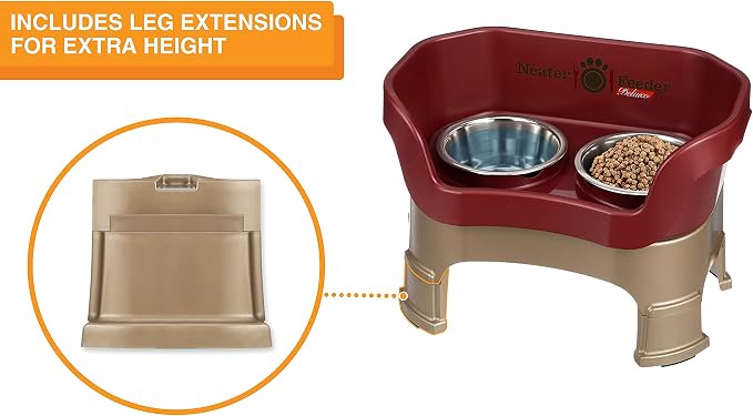 Neater Feeder Deluxe Mess-Proof Elevated Dog Bowls for Medium Dogs (19–40 lbs), 2 Height Adjustable (10” & 12.5”) No-Spill Raised Dog Bowl Stand, Stainless Steel Food Bowl Set, Made in USA, Cranberry
