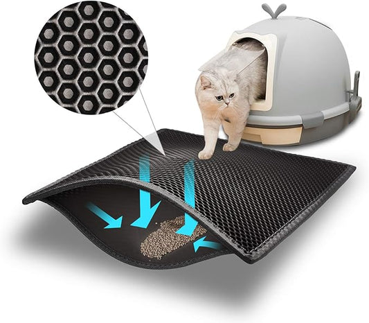 Pieviev Cat Litter Mat Double Layer Waterproof Urine Proof Trapping Mat 1 Pack (Black, 24x15 Inch (Pack of 1))
