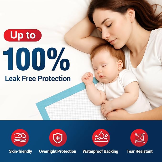 BIGGMED Tear-Resistant Disposable Bed Pads 30" x 36" 50 Count Absorbent Underpads, Chux Thicker Extra Large Incontinence Bed Pads, Pee Pads for Adults, Kids, Elderly, Pets