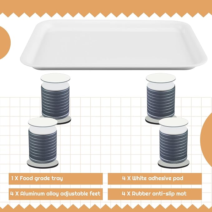 Marsui Ant Proof Pet Food Tray, Waterless Raised Cat Dog Bowl Stand with Adjustable Legs, No-Fill Physical Barrier for Indoor Feeding Station, Kitchen Sweets and Trash Area(43mm-75mm,White)