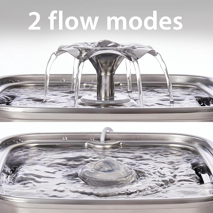 Veken Innovation Award Winner Stainless Steel Cat Water Fountain, 108oz | Automatic Pet Fountain Dog Water Dispenser with 6 Replacement Filters & Silicone Mat for Cats, Dogs, Multiple Pets (Silver)