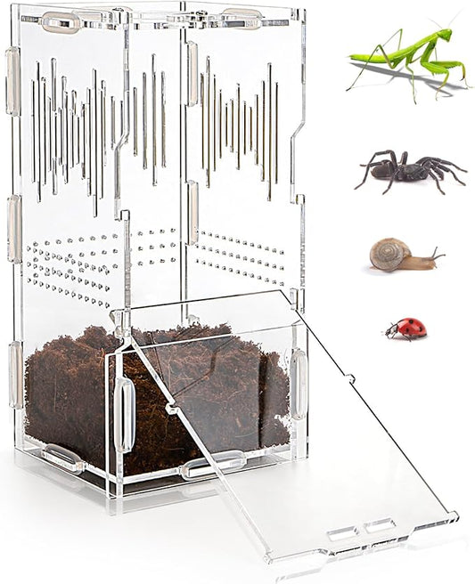 4"x4"x8" Jumping Spider Enclosure, Acrylic Tarantula Tank, Small Reptile Terrarium, Praying Mantis Habitat, Critter Keeper for Scorpion Isopod Iguana Leopard Gecko Frog Bearded Dragon