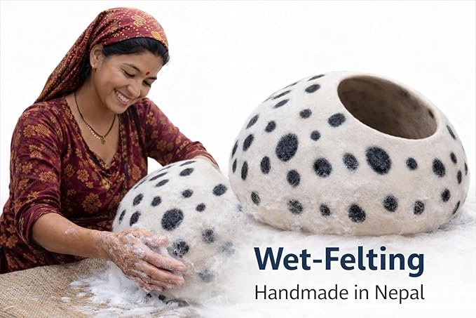 Luxurious Merino Wool Cat Cave - Cats Curl Into Instantly - Foldable Hideaway Pod for Indoor Cats - Felt Kitten Pet Enclosure - Covered Cat House by Woolygon