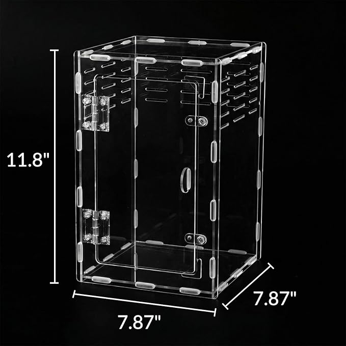 11.8 Inch Jumping Spider Enclosure, Desktop Micro Terrarium, Breeding Box, 360° Clear Acrylic Insect Habitat, 3-Side Ventilation, Easy Assembly, for Mantis, Tarantula, Snail, Small Reptiles, Plants