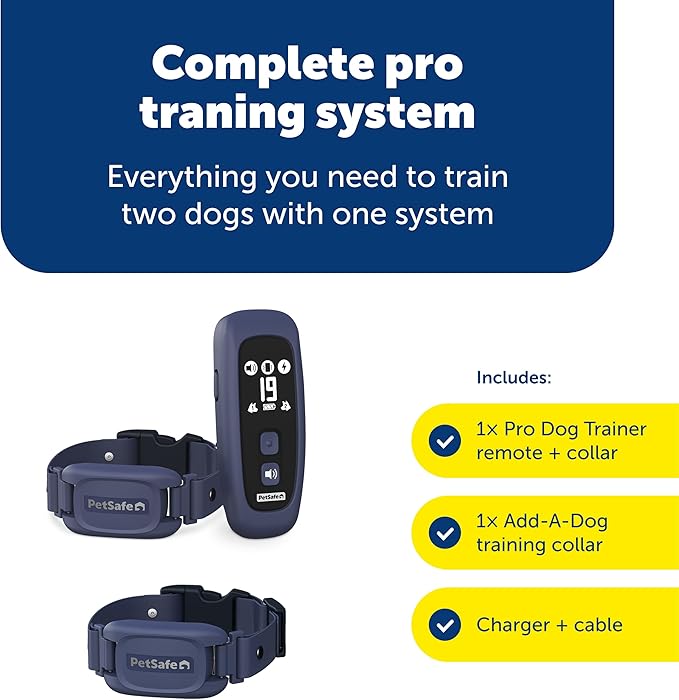 PetSafe Pro Dog Trainer with Remote and Add-A-Dog Collar Waterproof Training Collar 1000 ft Range Tone, Vibration and 19 Levels of Static Sleek, Low-Profile Design