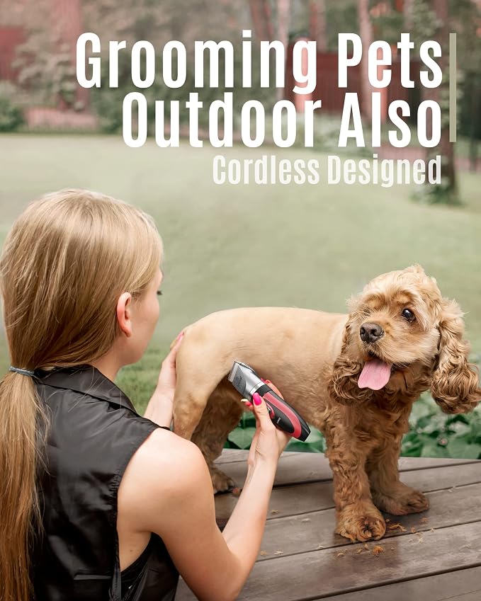 oneisall Dog Clippers Low Noise Grooming Kit for Dogs Cats Pets | Low Noise, Cordless & Long Battery Life, Simple for Beginners, 6 Guide Combs, Removable & Rinsable Blade