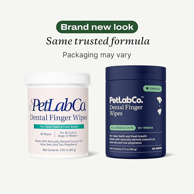 PetLab Co. Dental Finger Wipes - Easy to Use Dog & Cat Teeth Cleaner - Freshens Breath & Provides A Thorough Clean – Supports Overall Oral Hygiene – Alcohol & Fragrance Free - Packaging May Vary