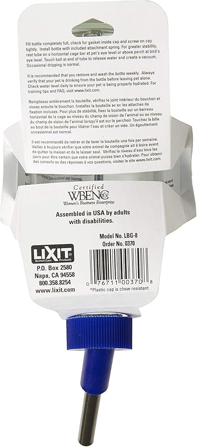 Lixit 30-0370-024 Glass Water Bottle for Birds and Small Animals, 8-Ounce