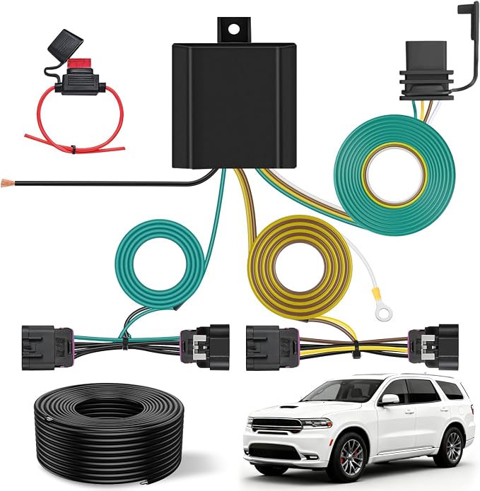 Nilight 4 Pin Trailer Wiring Harness Kit 56336 Simple Fit Tow Hitch | Vehicle Standard 4 Way Connector Custom for 2014 2015 2016 2017 2018 2019 2020 2021 2022 2023 2024 2025 Dodge Durango