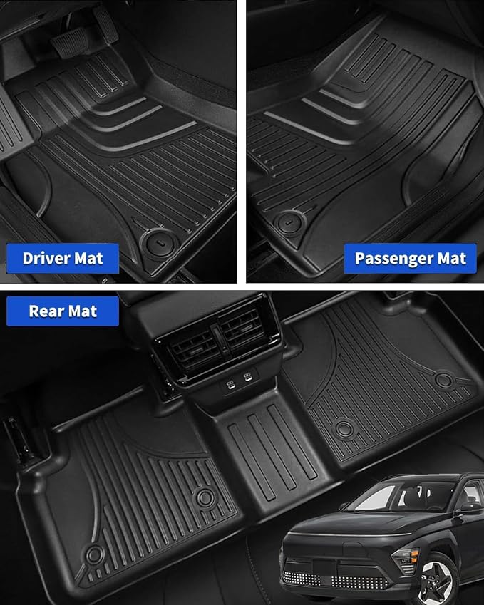Floor Mats & Cargo Liner for 2024-2026 Hyundai Kona - Custom Fit Non-Slip All Weather Floor Liners & Cargo Liner Full Set for Hyundai Kona SEL/SE/N Line/Limited Accessories Black
