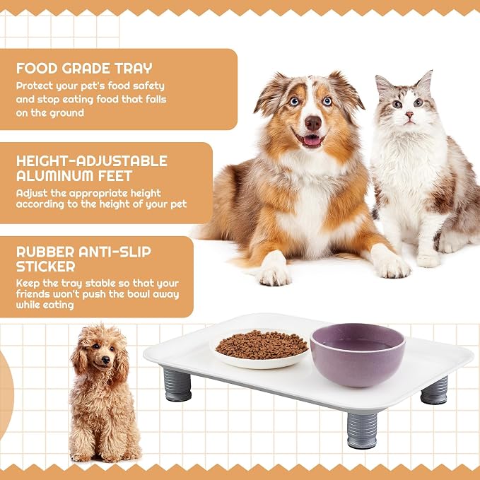 Marsui Ant Proof Pet Food Tray, Waterless Raised Cat Dog Bowl Stand with Adjustable Legs, No-Fill Physical Barrier for Indoor Feeding Station, Kitchen Sweets and Trash Area(43mm-75mm,White)