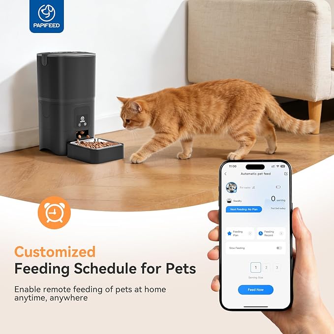 PAPIFEED Automatic Cat Feeder, 6L Smart WiFi Cat Food Dispenser with App Control, Bluetooth-Assisted Setup, Stainless Steel Bowl, Anti-Clog Design Timed Feeder with Dry Food, Pet Feeder for Cat/Dog