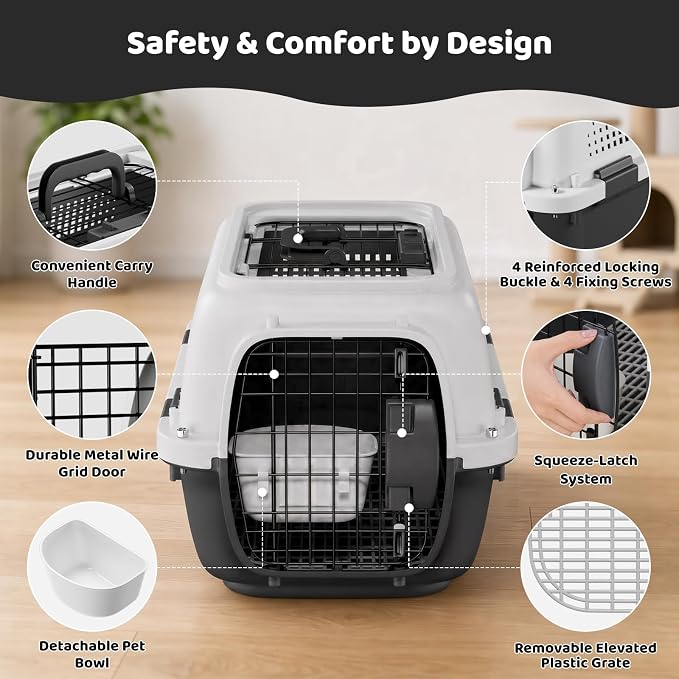 Athena Collection 20" Hard-Sided Pet Carrier with Food Bowl, Grey | Hard-Sided Protection with Top & Front Door Access, 4-Sided Ventilation for Small Dogs and Cats up to 20 LbS