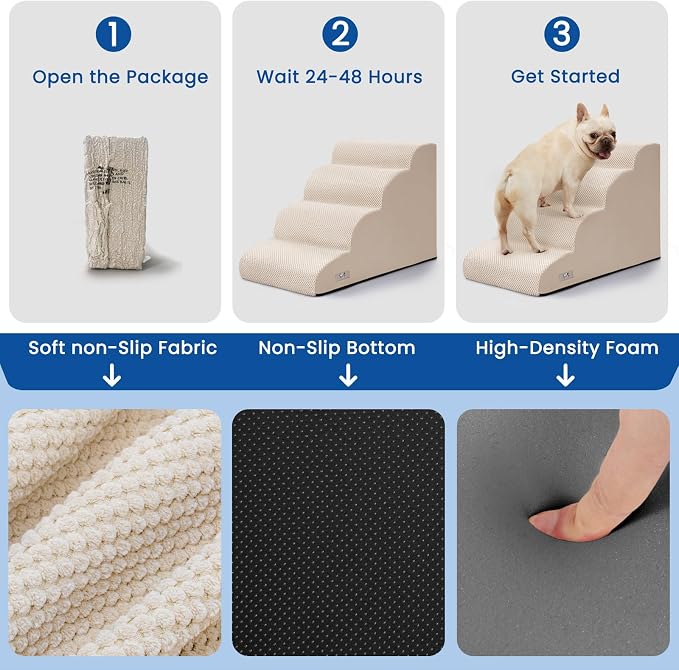 Dog Steps for Bed 17.7" H, 4-Step Pet Stairs Ramp for Small & Medium Dogs | Airpanda Dog Stairs with Washable Cover & High-Density Foam,Gentle Curved Design,Ideal for Senior & Short-Legged Dogs,Beige