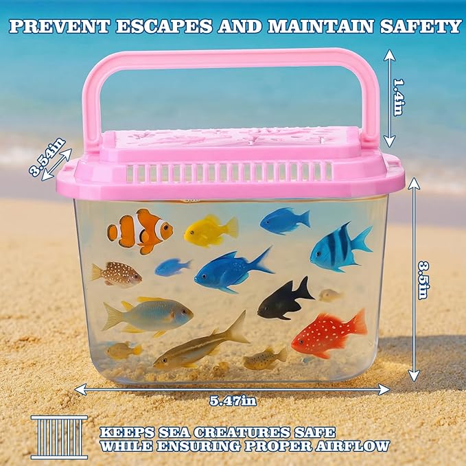 Leinuosen 12 Pcs Plastic Reptile Terrariums Carrier Cage Small Fish Transport Container with Handle Tarantula Enclosure Snake Breeding Box Hatching Container Clear Tank Aquarium for Crab Turtle