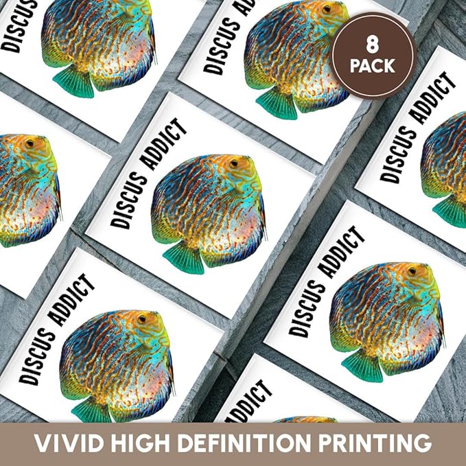 3dRose Discus Fish Addict Funny Aquarium Design Set of 8 Ceramic Tile Coasters