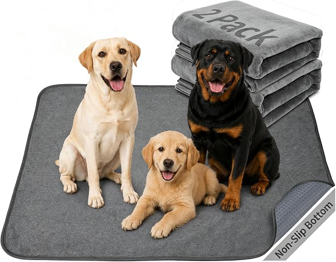 Dog Pee Pad Washable-Extra Large Instant Absorb Training Pads Non-Slip Pet Playpen Mat Waterproof Reusable Floor Mat for Puppy/Senior Dog Whelping Incontinence Housebreaking (31"x36"-(2PACK))