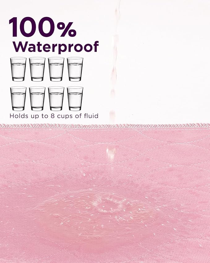 Washable Bed Pads 36" x 72" - 2 Pack, Pink, Waterproof Bed Pads for Incontinence, Bed Wetting Pads for Bed, Sofa, Floor, Resuable Underpads for Adults, Seniors, Pet