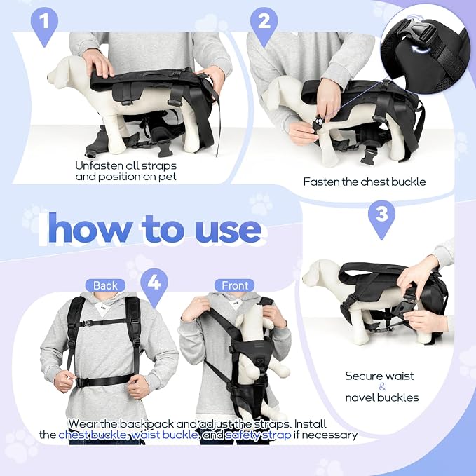 YUDODO Front Pet Carrier Backpack for Small Dog, Legs Out Dog Chest Carrier | Safety Belt, Ergonomic Support, Hands Free, Durable & Comfortable, For Walking Hiking Cycling, Black, S