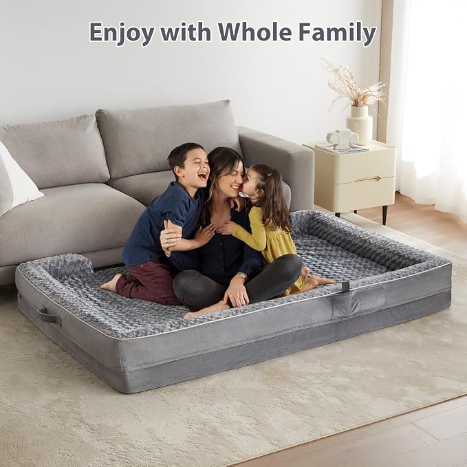 WNPETHOME Orthopedic Washable Human Dog Bed for Adult & Dog Cozy Sleep | Human Size Waterproof Big Soft Dog Couch Sofa Bed for Dogs & Adult Relax with Removable Cover Pet Bed Grey 71x46 Inch