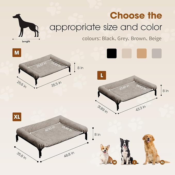 Czpalo Elevated Dog Bed with Removable Bolster Cushion Mat, Raised Pet Cot for Large Sized Dogs with Breathable & Washable Mesh, Indoor & Outdoor Pet Hammock with Skid-Resistant Feet.